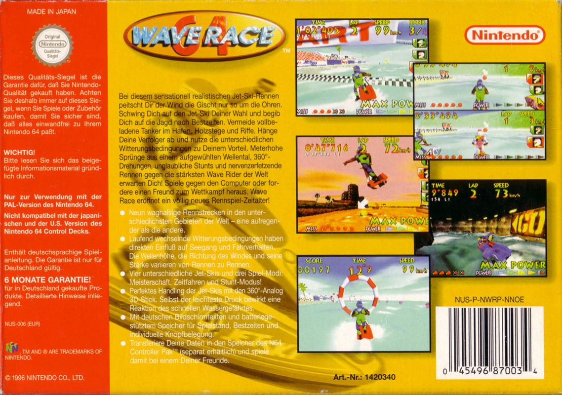 Back Cover for Wave Race 64: Kawasaki Jet Ski (Nintendo 64)