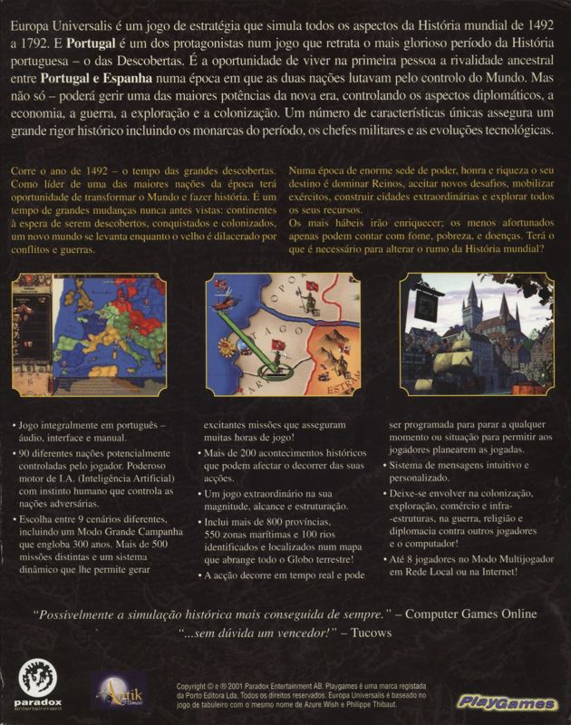 Back Cover for Europa Universalis (Windows)