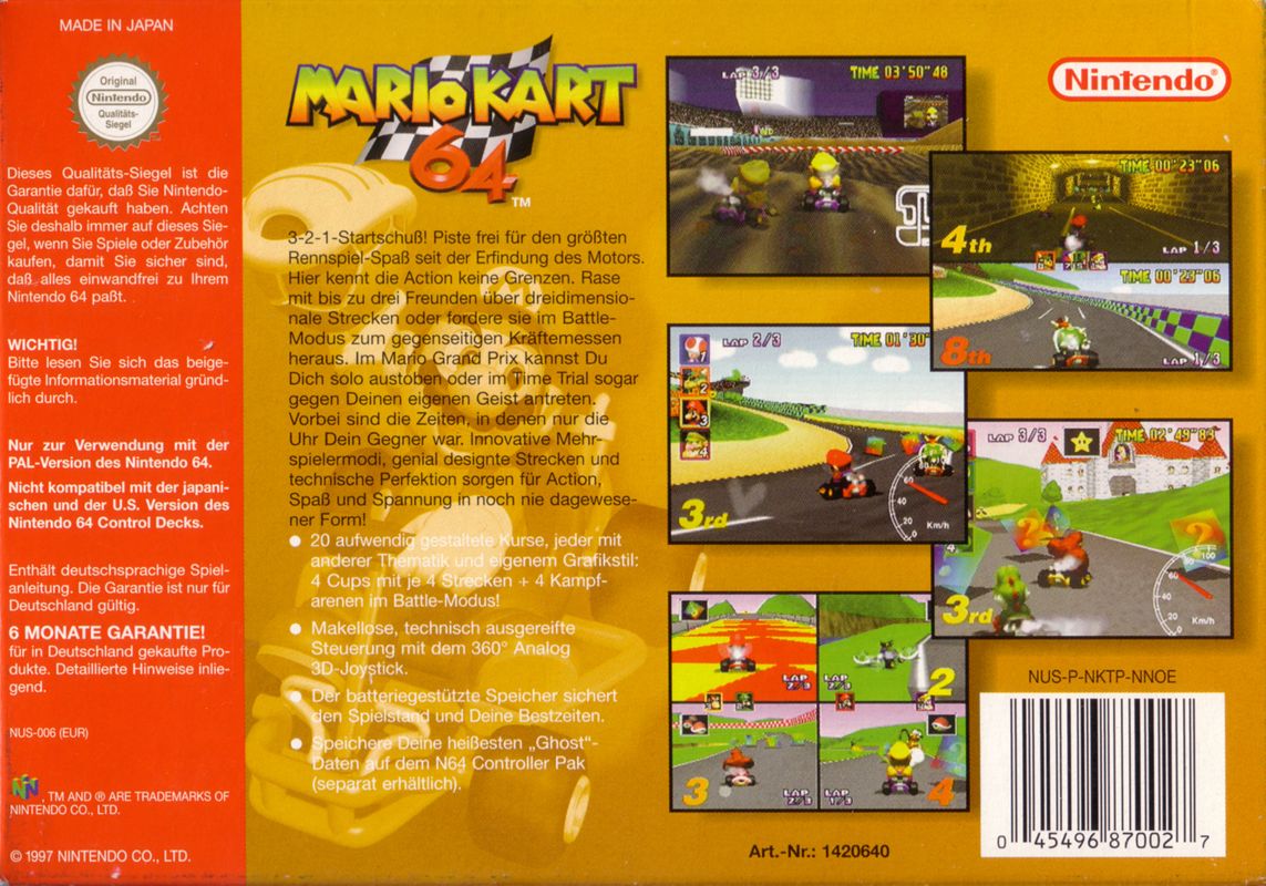 Back Cover for Mario Kart 64 (Nintendo 64)