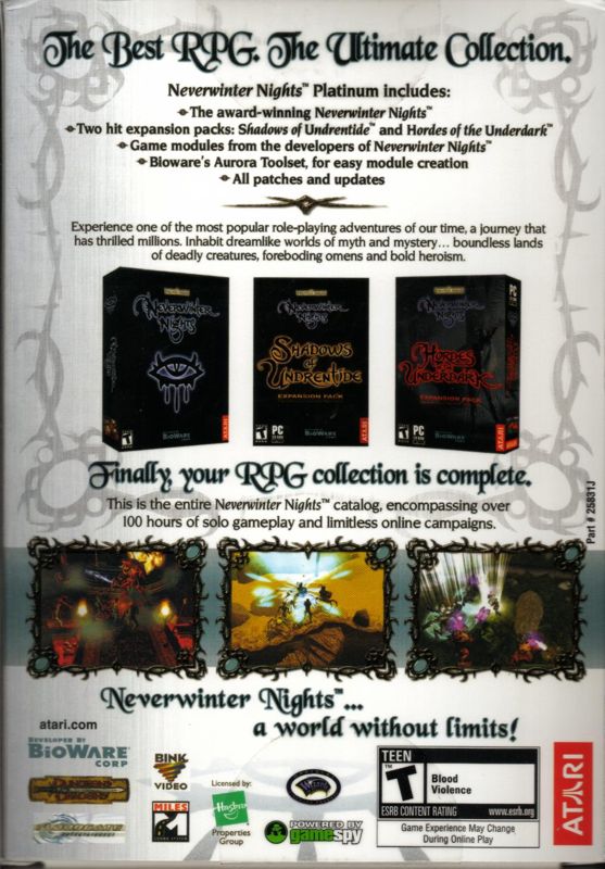 Back Cover for Neverwinter Nights: Platinum (Windows) (DVD-ROM version)