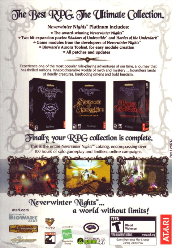 Back Cover for Neverwinter Nights: Platinum (Windows) (CD-ROM version)