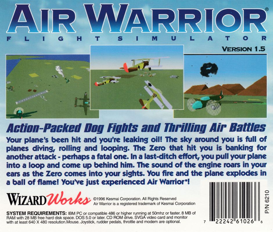 Back Cover for Air Warrior (DOS) (WizardWorks release, version 1.5)