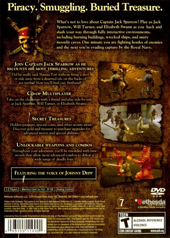 Back Cover for Pirates of the Caribbean: The Legend of Jack Sparrow (PlayStation 2)