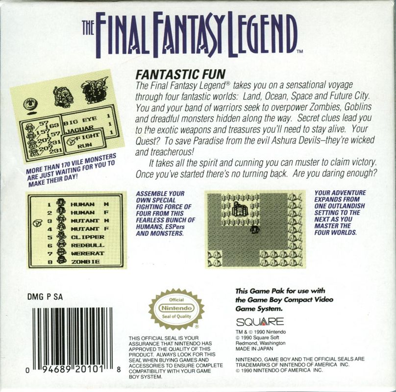 Back Cover for The Final Fantasy Legend (Game Boy)
