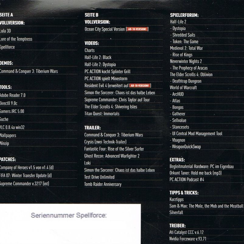Back Cover for Lure of the Temptress (Windows) (PC Action 5/2007 covermount)