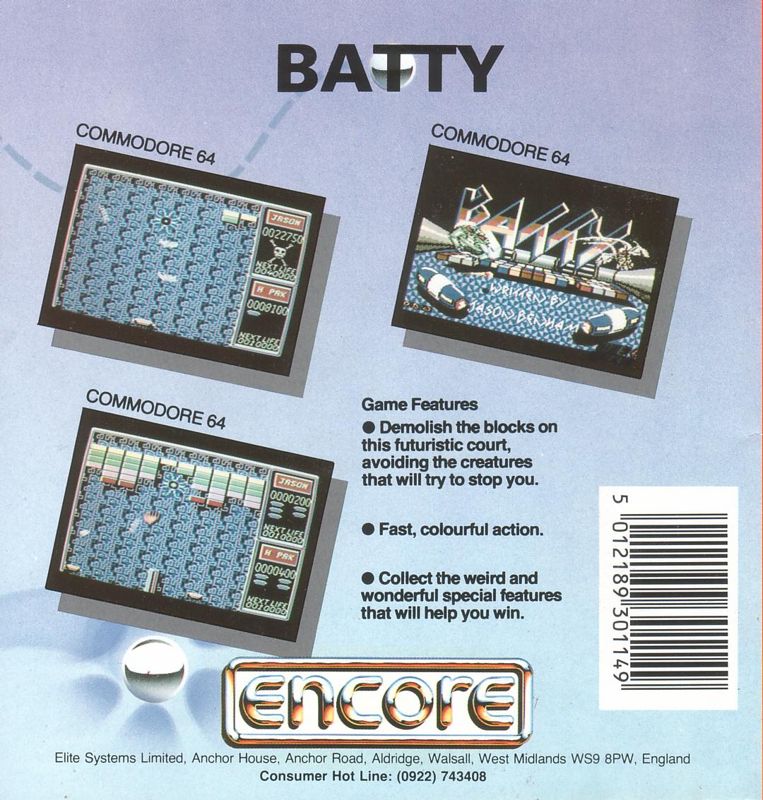 Back Cover for Batty (Commodore 64)