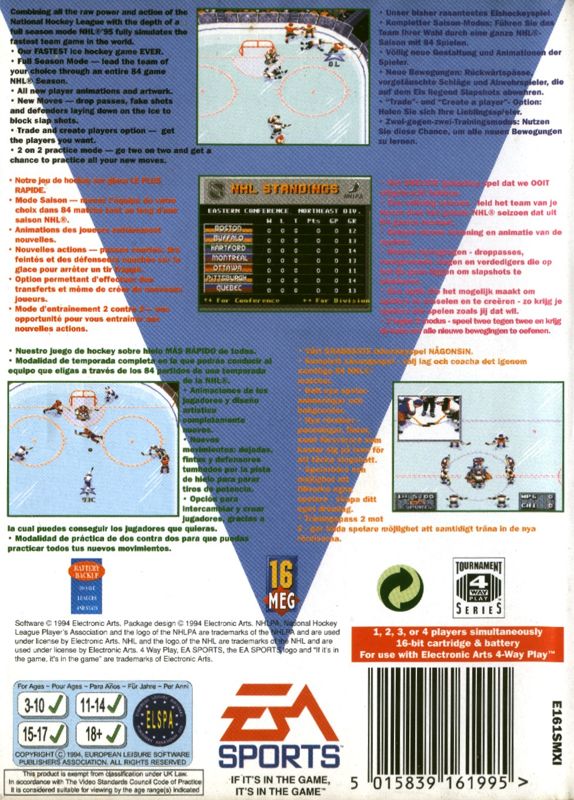 Back Cover for NHL 95 (Genesis)