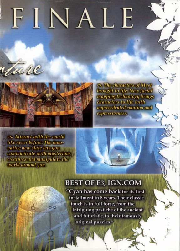 Inside Cover for Myst V: End of Ages (Windows): Right Flap