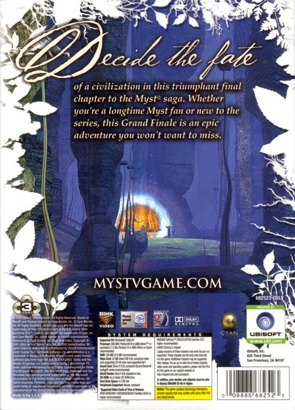 Back Cover for Myst V: End of Ages (Windows)