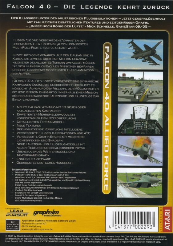 Back Cover for Falcon 4.0: Allied Force (Windows)
