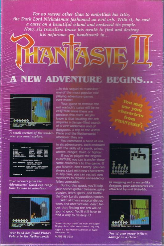 Back Cover for Phantasie II (Apple II)