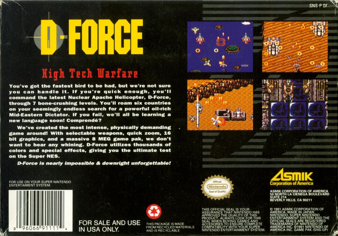 Back Cover for D-Force (SNES)