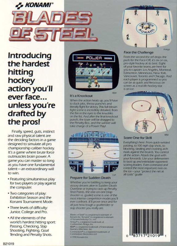Back Cover for Blades of Steel (Commodore 64)