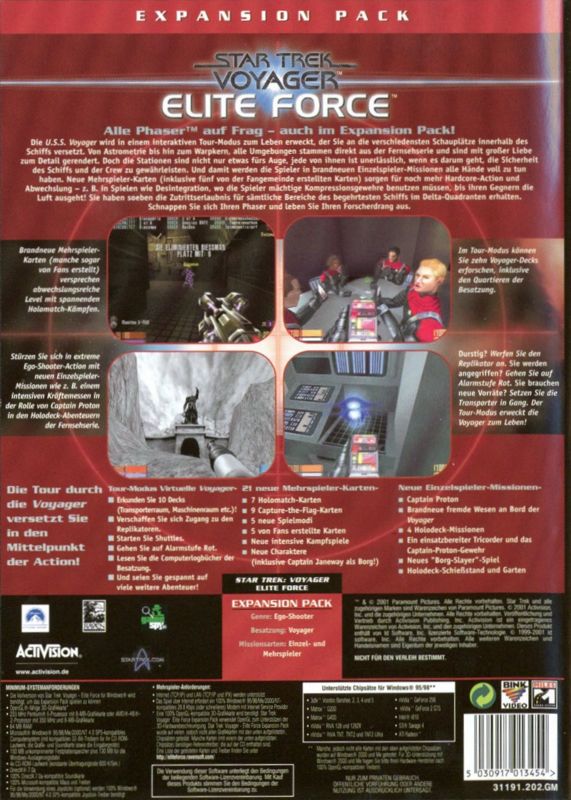 Back Cover for Star Trek: Voyager - Elite Force Expansion Pack (Windows)