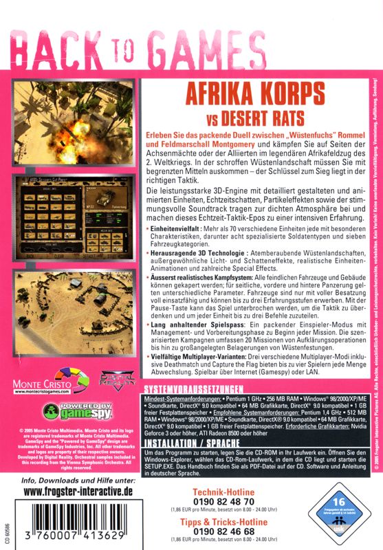 Back Cover for Desert Rats vs. Afrika Korps (Windows) (Back to Games release)