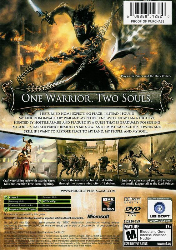 Back Cover for Prince of Persia: The Two Thrones (Xbox)
