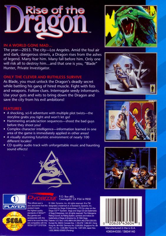Back Cover for Rise of the Dragon (SEGA CD)