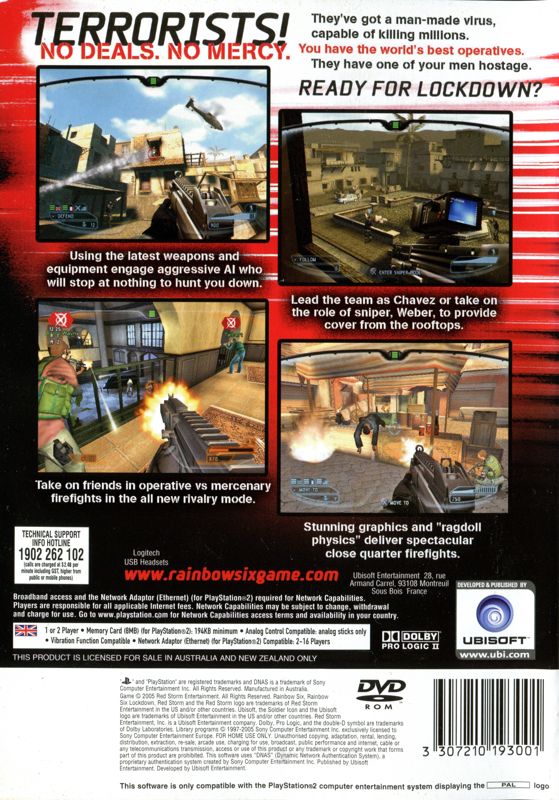 Back Cover for Tom Clancy's Rainbow Six: Lockdown (PlayStation 2)
