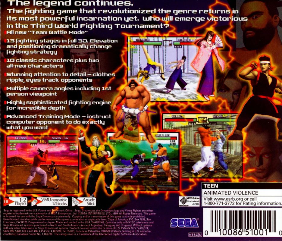 Back Cover for Virtua Fighter 3tb (Dreamcast)