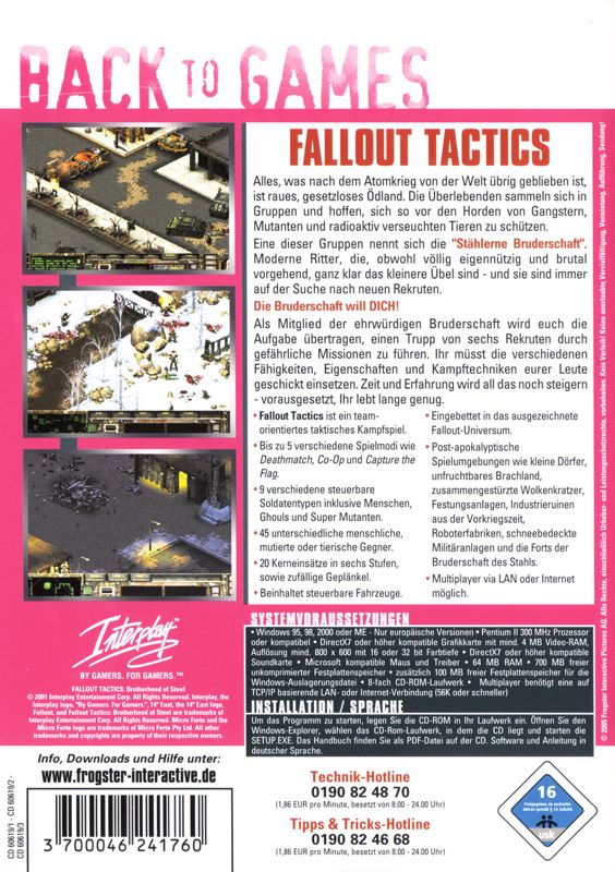Back Cover for Fallout Tactics: Brotherhood of Steel (Windows) (Back to Games release)