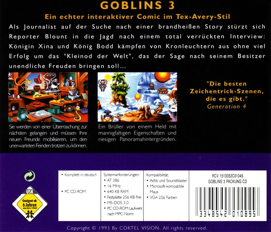 Other for Goblins Quest 3 (DOS) (Sierra Originals release): Jewel Case - Back