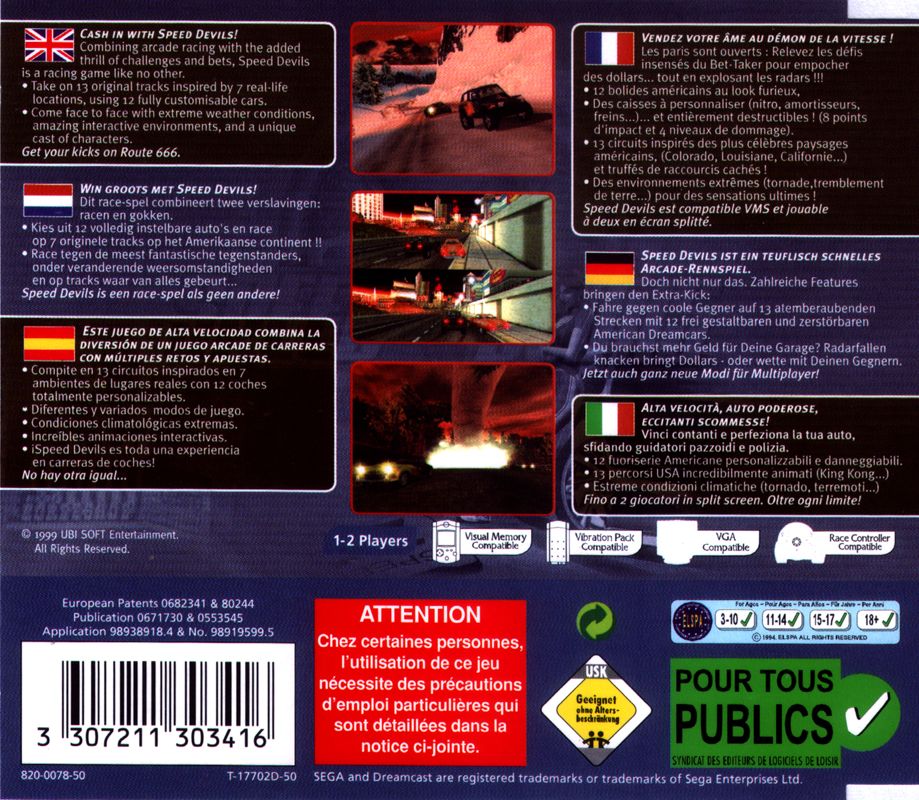 Back Cover for Speed Devils (Dreamcast)