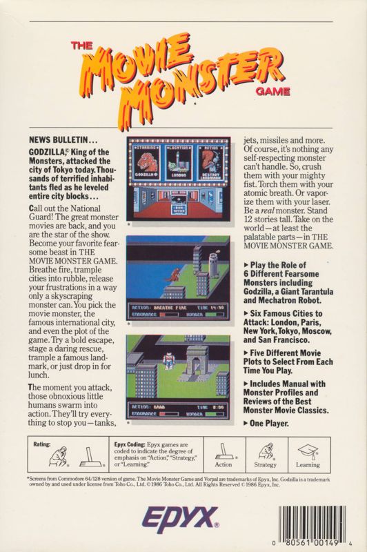 Back Cover for The Movie Monster Game (Commodore 64)