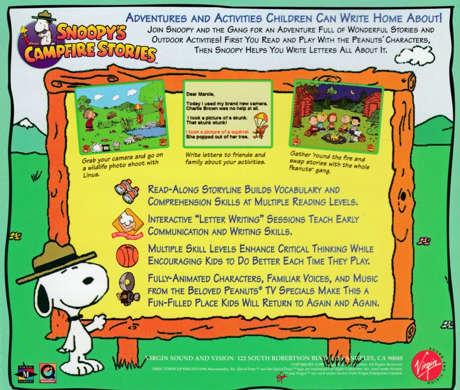 Other for Snoopy's Campfire Stories (Macintosh and Windows and Windows 16-bit): Jewel case -- back