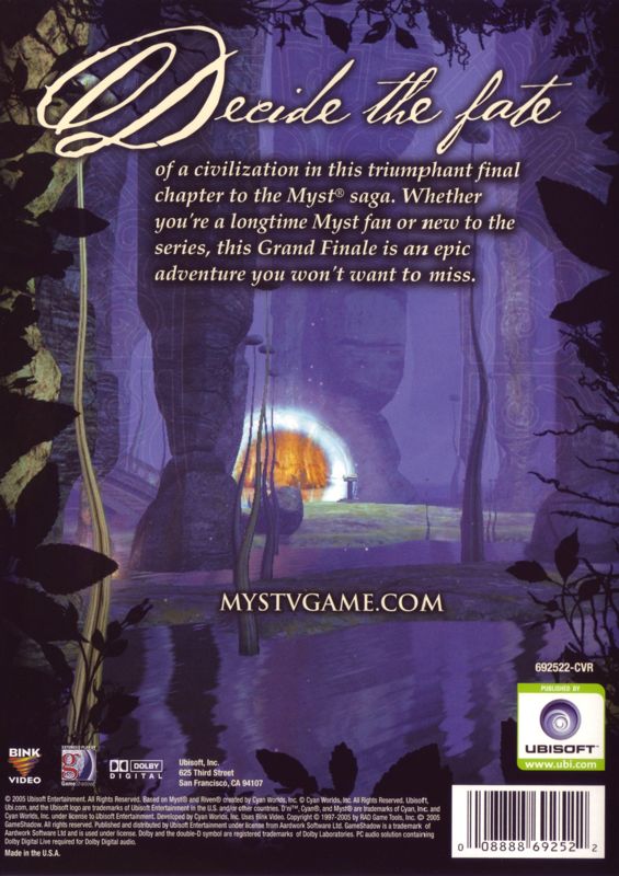 Other for Myst V: End of Ages (Limited Edition) (Macintosh and Windows): Keep Case - Back