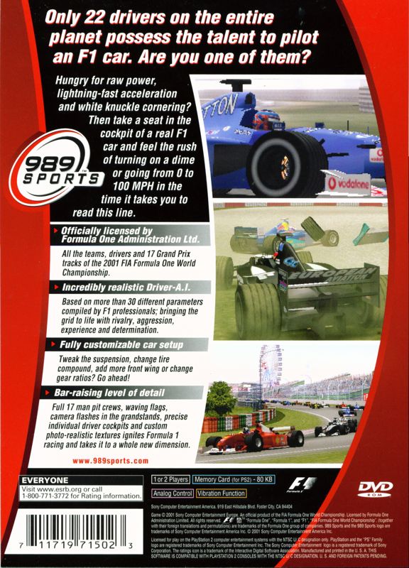 Back Cover for Formula One 2001 (PlayStation 2)
