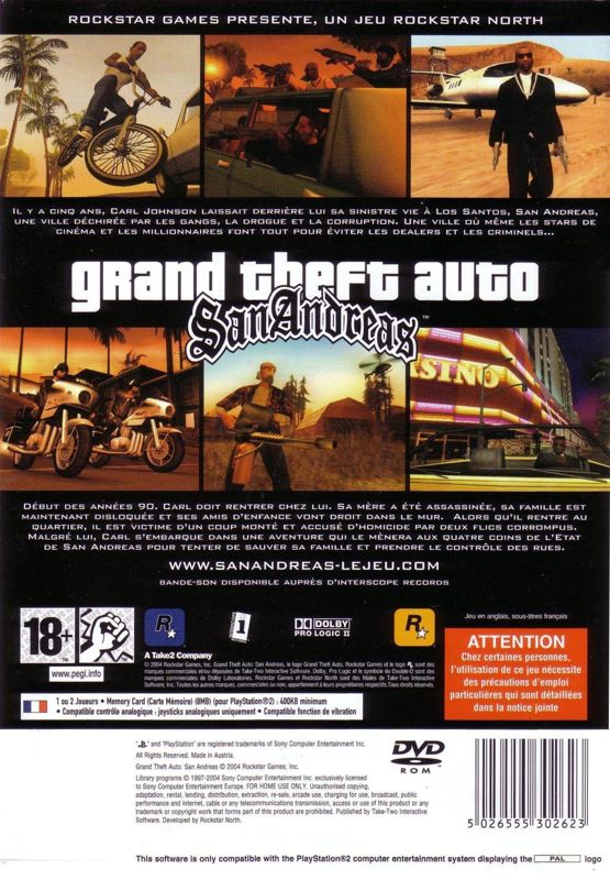 Back Cover for Grand Theft Auto: San Andreas (PlayStation 2)