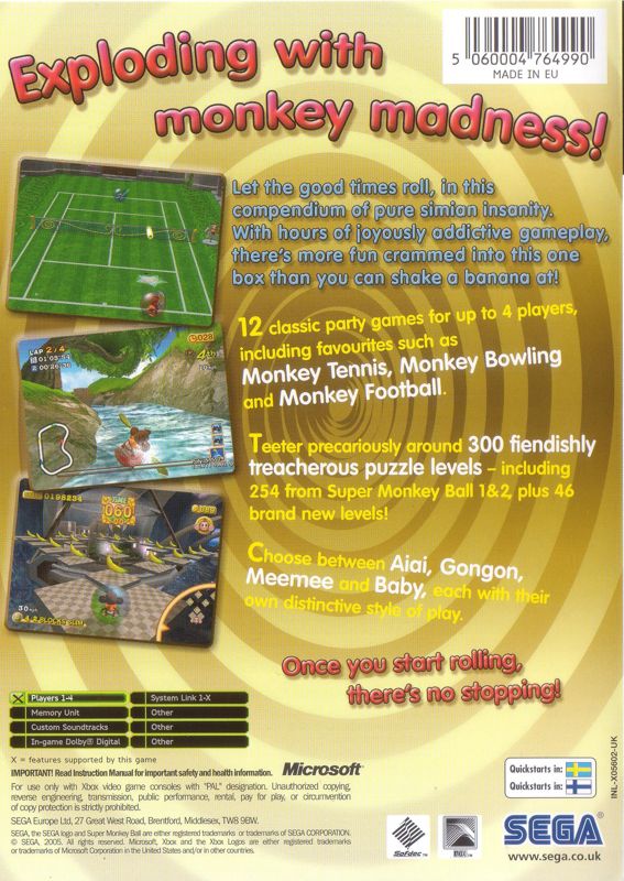 Back Cover for Super Monkey Ball Deluxe (Xbox)