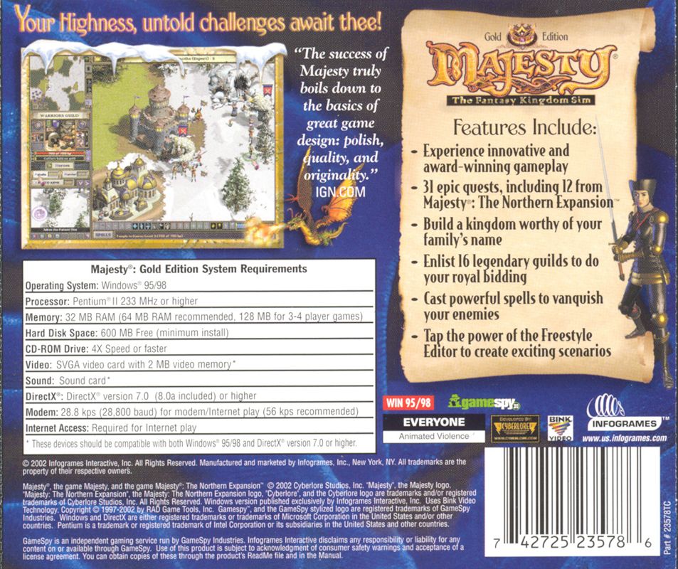 Back Cover for Majesty: The Fantasy Kingdom Sim - Gold Edition (Windows)