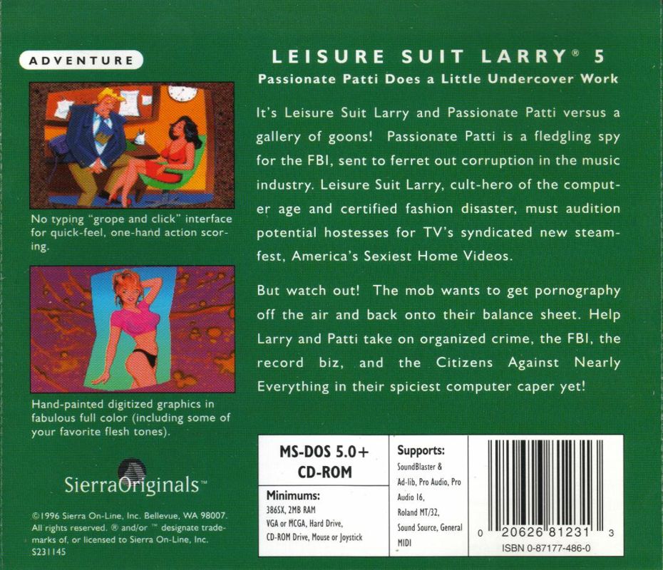 Back Cover for Leisure Suit Larry 5: Passionate Patti Does a Little Undercover Work (DOS)