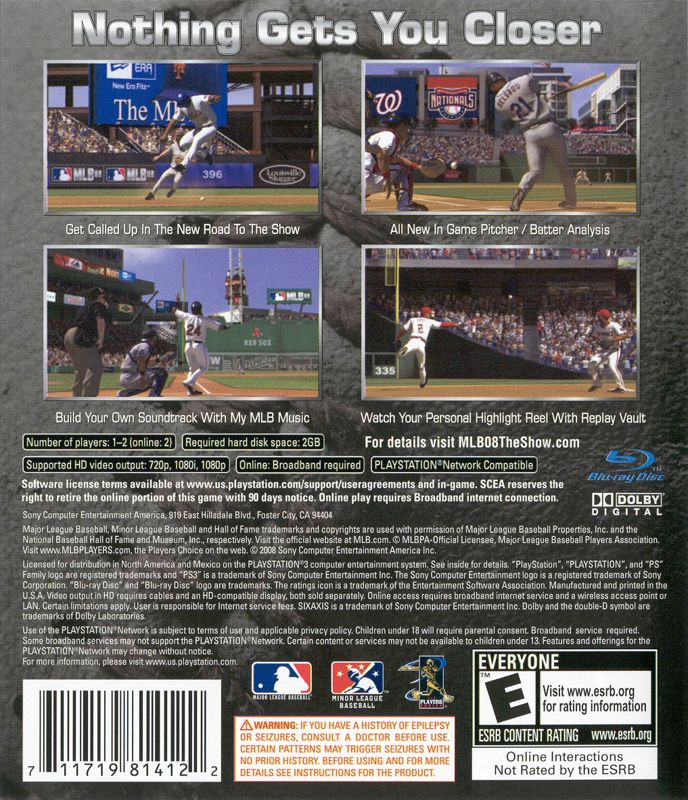 Back Cover for MLB 08: The Show (PlayStation 3)