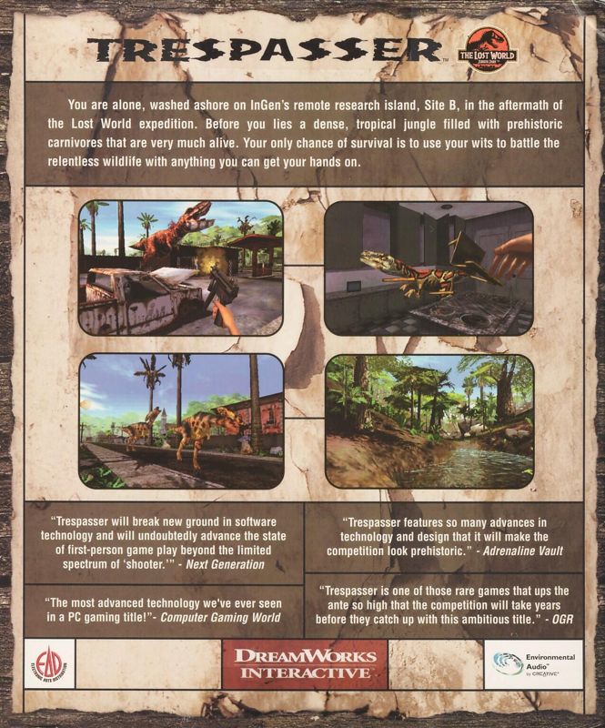 Trespasser The Lost World Jurassic Park Cover Or Packaging Material Mobygames 