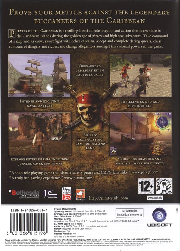 Back Cover for Pirates of the Caribbean (Windows) (Ubisoft eXclusive Release)