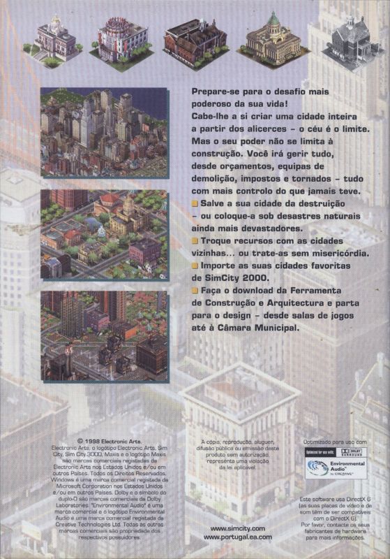 Back Cover for SimCity 3000 (Windows) (MegaJogos magazine covermount)