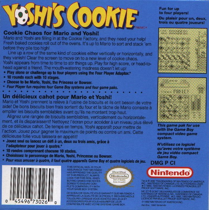 Back Cover for Yoshi's Cookie (Game Boy)
