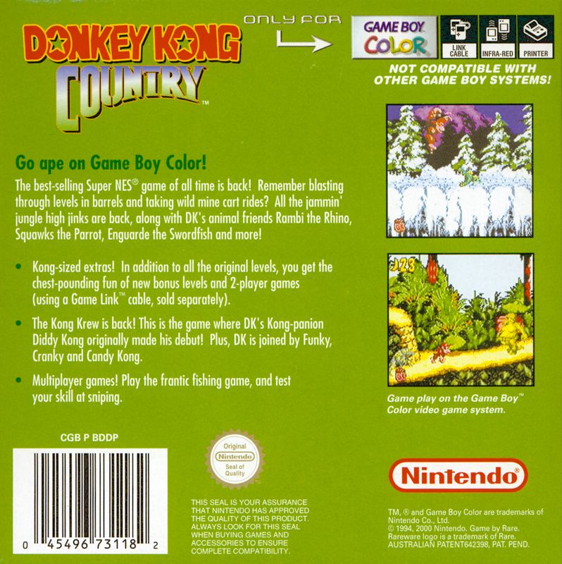 Back Cover for Donkey Kong Country (Game Boy Color)