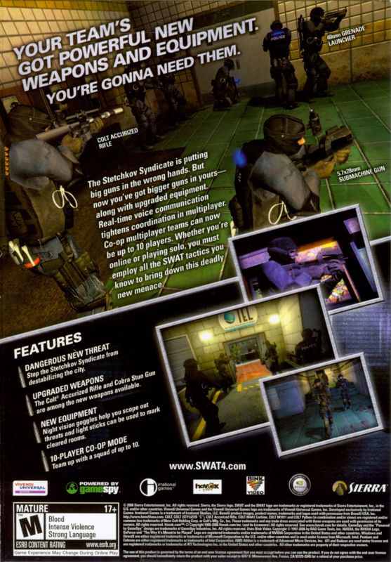 Back Cover for SWAT 4: The Stetchkov Syndicate (Windows)