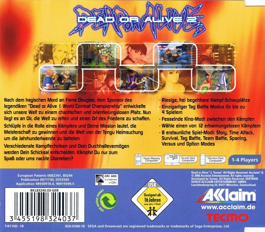 Back Cover for Dead or Alive 2 (Dreamcast)