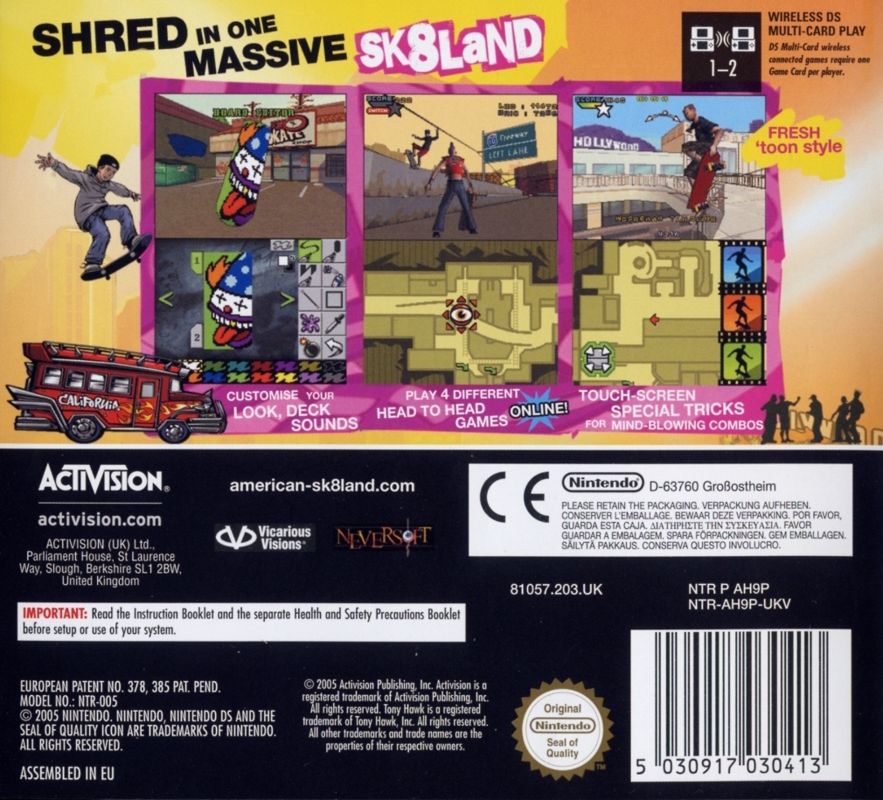 Back Cover for Tony Hawk's American Sk8land (Nintendo DS)