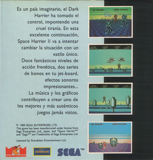 Back Cover for Space Harrier II (ZX Spectrum)