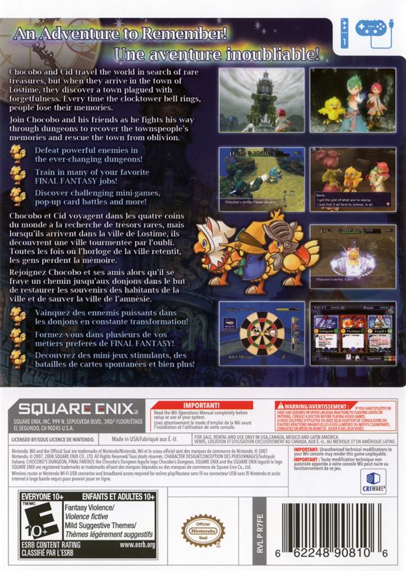 Back Cover for Final Fantasy Fables: Chocobo's Dungeon (Wii)