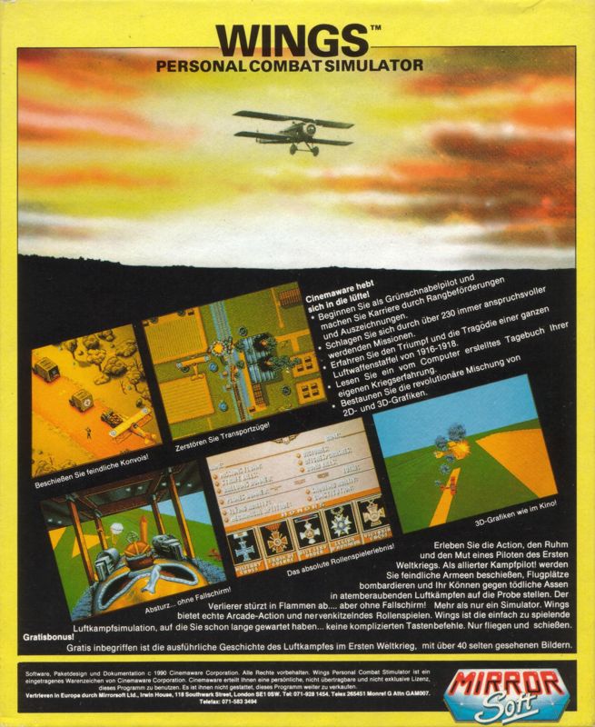 Back Cover for Wings (Amiga)