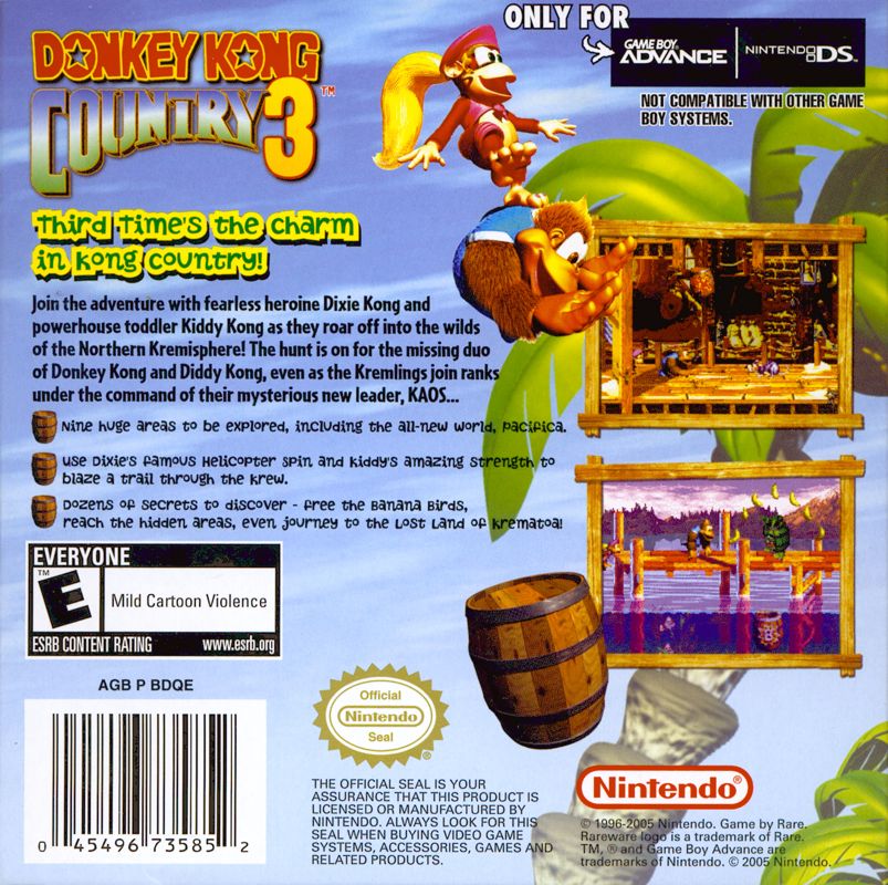 Back Cover for Donkey Kong Country 3: Dixie Kong's Double Trouble! (Game Boy Advance)