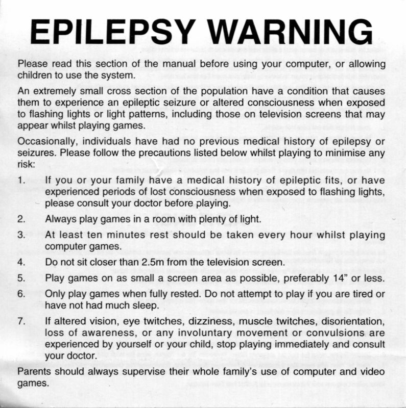 Manual for Trick or Treat (DOS): Epilepsy Warning - Front
