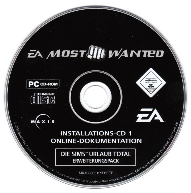 Media for The Sims: Vacation (Windows) (EA Most Wanted release): Disc 1/2