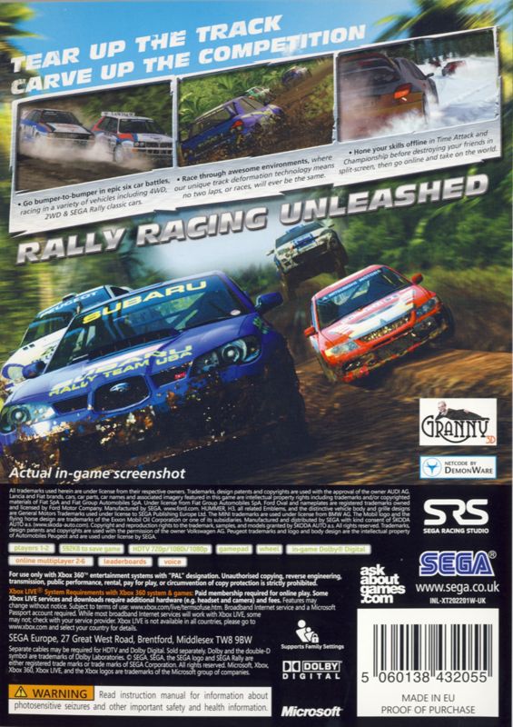 Back Cover for SEGA Rally Revo (Xbox 360)